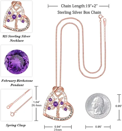 Vista 4 de Iefil Regalos de árbol de la vida para mujer, plata de ley 925, collar de piedra natal del árbol de la vida, regalo de aniversario, día de San