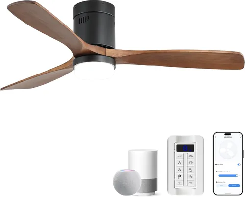 Vista 25 de CACI Mall Ventiladores de techo inteligentes de madera de 52 pulgadas con luces y control remoto, 3 cuchillas, perfil bajo, moderno, compatible
