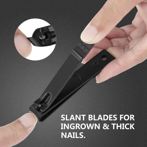 Vista 4 de Juego de cortaúñas de acero inoxidable negro mate, uñas gruesas y encarnadas, perfecto 3 cortadores de uñas para hombres y mujeres (negro)