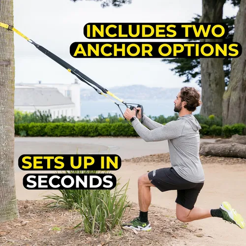 Vista 4 de TRX Formación. Entrenador de suspensión basic kit + ancla para puerta, complete full body entrenamientos para el hogar y en la carretera.