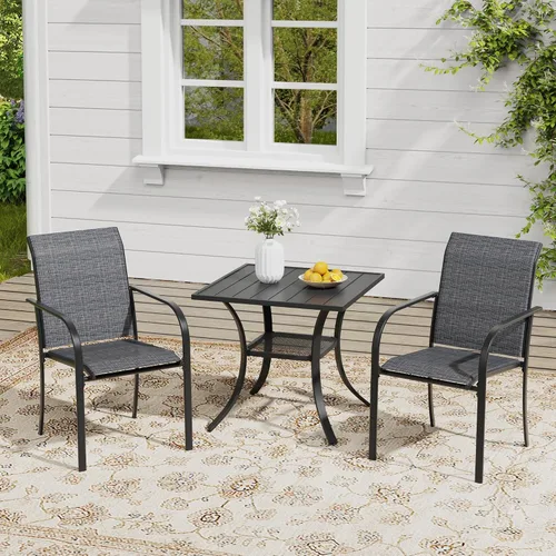 Vista 15 de VICLLAX Juego de 2 sillas de patio pequeñas para exteriores, juego de sillas apilables para patio y mesa de comedor cuadrada para porche delantero