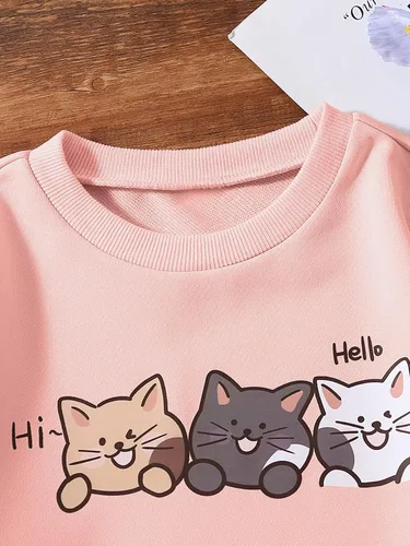 Vista 3 de SOLY HUX Sudadera de manga larga con cuello redondo y estampado de letras de corazón para niña