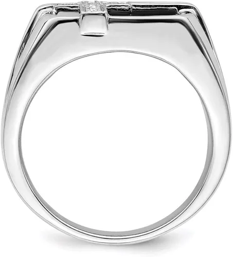 Vista 2 de Anillo de cruz de ónix negro con diamantes de plata de ley para hombre