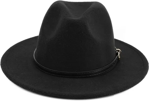 Vista 3 de Melesh. - Sombrero de fieltro clásico, de ala ancha y cinturón con hebilla, tipo Fedora.