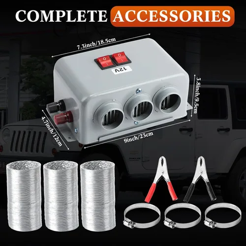 Vista 3 de Rossesay Kit de calentador de parabrisas de automóvil de 12 V, 600 W-800 W, 3 agujeros, kit de calentador de asiento eléctrico, calentador