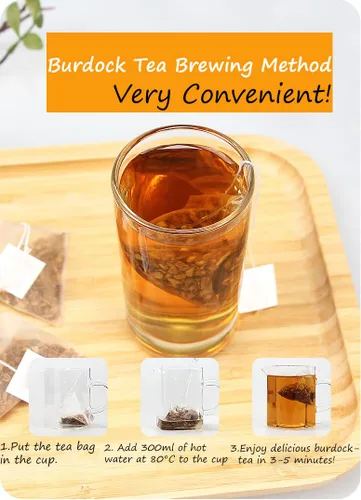 Vista 5 de Bolsas de té de raíz de bardana premium, 60 bolsas de té/6.4 onzas, té de bardana 100% natural, sin aditivos, sin cafeína.