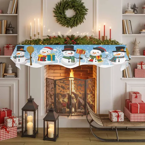 Vista 6 de Funda para bufanda de chimenea con diseño de muñeco de nieve azul para Navidad, Halloween, Acción de Gracias, otoño, decoración de interiores