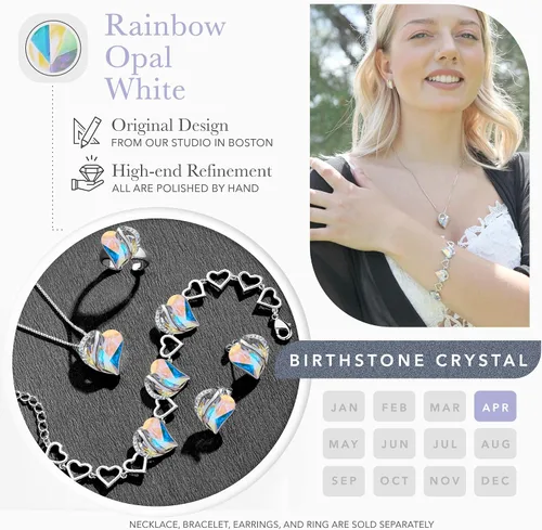 Vista 4 de Leafael - Pulsera de amor infinito con eslabones, corazón de cristal y piedra natal, regalos para mujer, tono plateado, 7 pulgadas con extensor de 2