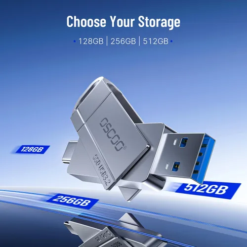 Vista 6 de Unidad SSD USB de 128 GB, hasta 550 MB/s Dual USB-A y C Pulgar Drive Compatible con Android, PC, Mac, iPhone 15/15/16, respaldo, doble puerto