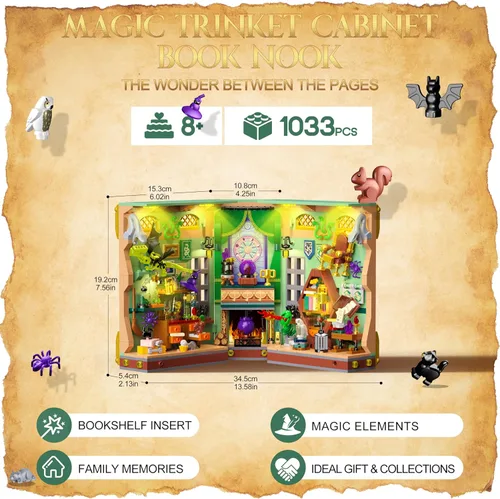 Vista 7 de OKKIDY Magic Potion - Juego de construcción de rincón de libro con luz, kit de bloques de construcción para decoración del hogar, 1033 piezas