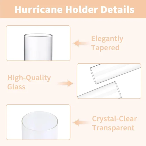 Vista 3 de CHILL RECIPE Portavelas Hurricane de Cristal Transparente Cilíndricos de 12 pulgadas de Alto, Tubo de Chimenea, Portavelas de Cristal Cónico Floral