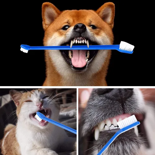 Vista 8 de Newday Juego de 8 cepillos de dientes para perros, de doble cabeza, higiene dental, práctico cepillo de dientes suave para limpiar los dientes
