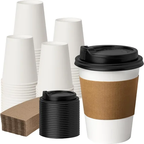 Vista 12 de METAPRINT - Paquete de 100 tazas de café desechables de 16 onzas con tapas Negro
