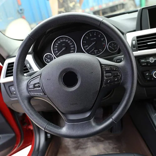 Vista 4 de YIWANG Adhesivo de botón de volante de fibra de carbono real para automóvil, 2 unidades, para BMW 3 4 Series F30 F33 F36 2013-2019 Accesorios
