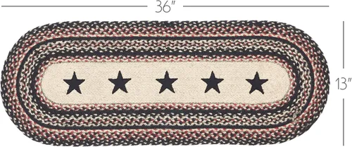 Vista 2 de VHC Brands Primitive Colonial Star - Camino de mesa, color marrón y negro, rojo, mezcla de yute, ovalado, 13 x 36 pulgadas
