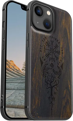 Vista 17 de Carveit Funda magnética de madera para iPhone 13 [madera real dura y TPU suave], funda protectora híbrida de madera única y elegante a prueba