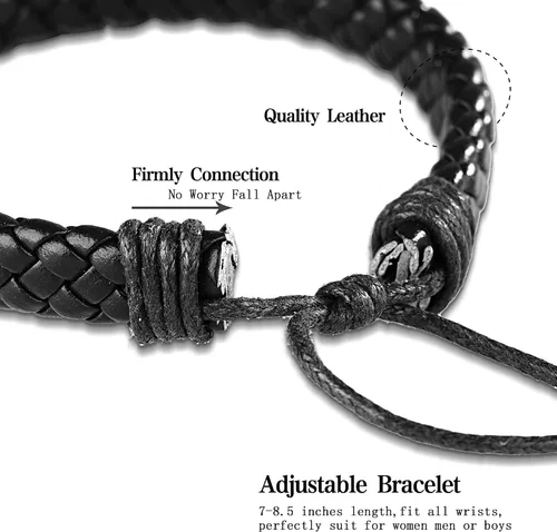 Vista 3 de Hanpabum 18 pulseras de cuero trenzado para hombres y mujeres, pulsera tejida con cuentas de madera, pulseras étnicas tribales ajustables, Cuero