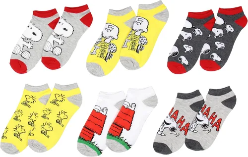 Vista 3 de Peanuts Charlie Brown Snoopy y Woodstock - Calcetines tobilleros invisibles, paquete de 6 pares, Varios