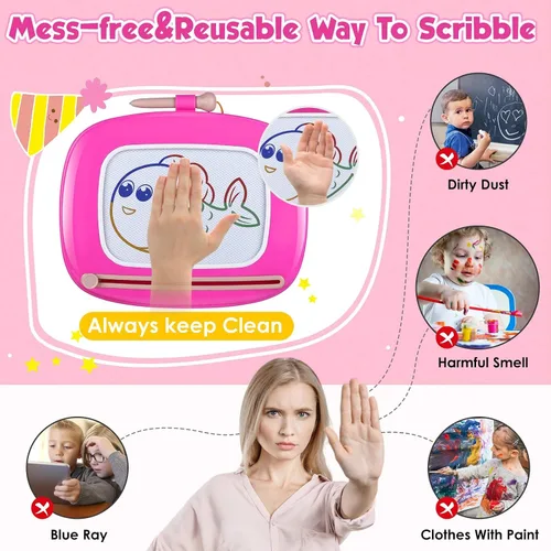 Vista 3 de Smasiagon Juguetes para niñas y niños, tablero de dibujo magnético para niños pequeños, tablero de garabatos de aprendizaje temprano escritura