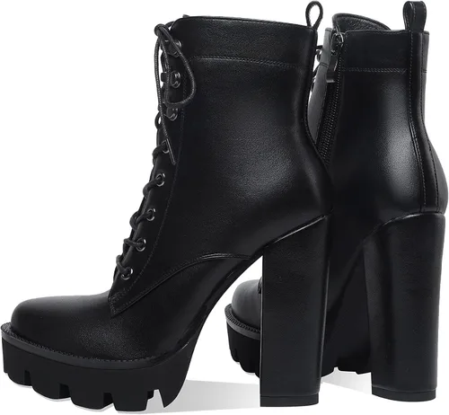 Vista 4 de Botines de plataforma para mujer, tacón grueso, suela de combate, botas de tacón alto con cordones