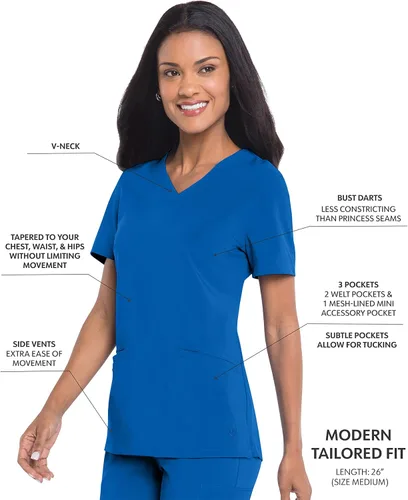 Vista 2 de Urbane Performance 9015 - Camiseta médica de ajuste a medida con 3 bolsillos para mujer