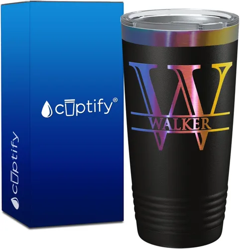 Vista 89 de Vaso personalizado de regalo de cumpleaños para mujeres y hombres, con monograma de escritura dividida, inicial y nombre grabado en negro, taza