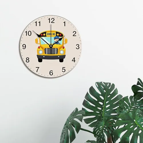 Vista 4 de ArogGeld Reloj de pared para conductor de autobús escolar, reloj de madera clásico 10 silencioso, sin tictac, de cuarzo, funciona