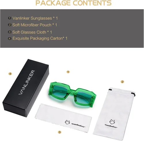 Vista 7 de VANLINKER Gafas de sol cuadradas de polígono vintage para mujer, marco futurista moderno Y2K, elegante protección UV400, Sunnies VL9726