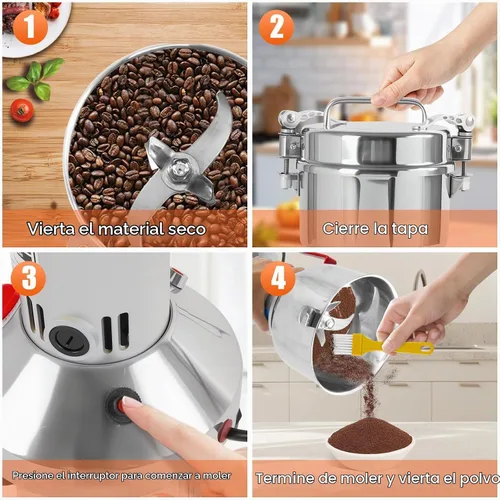 Vista 4 de Molinillo de Grano Eléctrico de 2000W - Molinillo de Alimentos de Acero Inoxidable de Alta Velocidad de 550g para Café, Especias, Frutos Secos