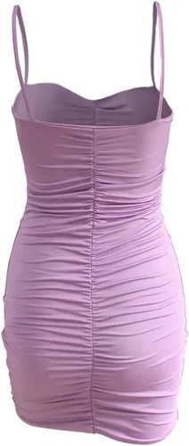 Vista 7 de Yuhanstore Vestido sexy fruncido para mujer, con cordón de espagueti, espalda descubierta, falda de tirantes de verano para club YH1377