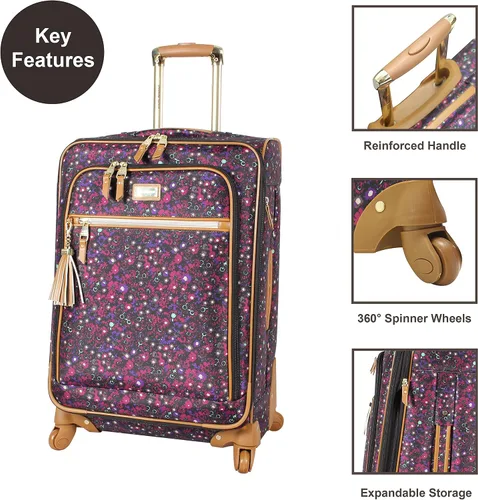 Vista 2 de Steve Madden Designer Luggage Collection - Bolsa expandible de 28 pulgadas suave para hombres y mujeres, maleta duradera y ligera a cuadros