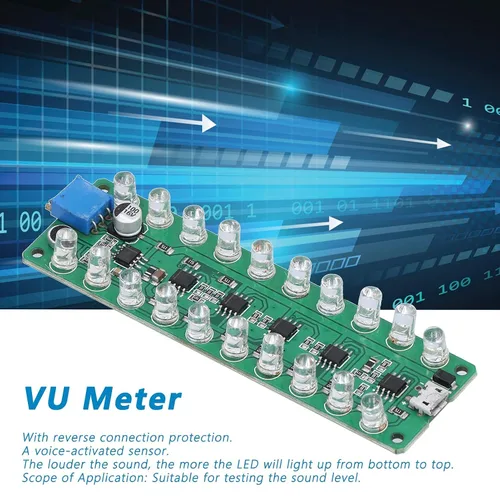 Vista 2 de LED VU Medidor de Nivel de Audio Indicador Control de Voz 5V-12V Ritmo Musical Visualizador Protección de Polaridad Inversa