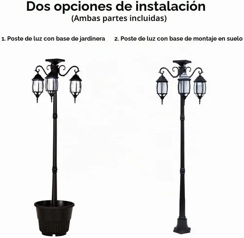 Vista 5 de Westcharm Maceta redonda al aire libre grande de 18 "de diámetro con 3 cabezales LED Solar Lamp Post Lights - Negro
