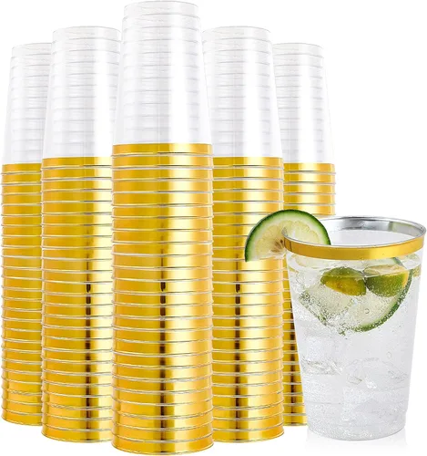 Vista 9 de FOCUSLINE Paquete de 200 vasos de plástico transparente de 12 onzas, vasos desechables vasos reutilizables de plástico, vasos transparentes