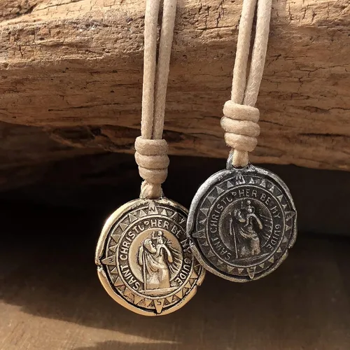 Vista 6 de Gold St Christopher Necklace - Mens Saint Pendant Travelers, Gift Religious Jewelry, Protection Medal, Men Silver Medallion, Women Gift to Husband