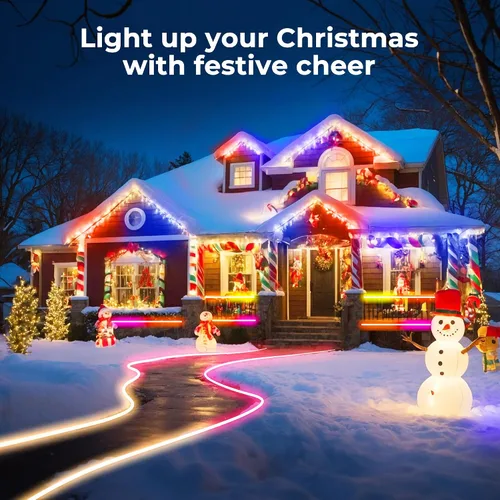 Vista 4 de Luces de cuerda de neón LED de 50 pies, control de luces de cuerda LED flexibles con aplicación/control remoto, IP67 para exteriores RGB que cambian