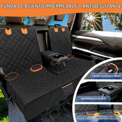 Vista 2 de Funda de asiento de automóvil para perro, funda de asiento trasero, compatible con reposabrazos, 100% impermeable y antideslizante, protector