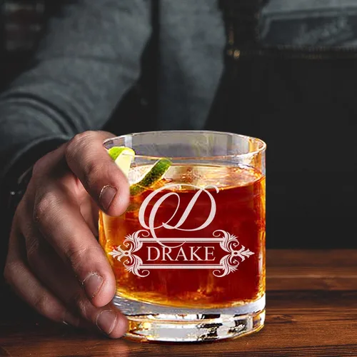 Vista 4 de My Personal Memories, Vaso Tumbler de Cristal Redondo Personalizado para Whiskey Rocks - Boda Padrinos Día del Padre - Cristalería Grabada