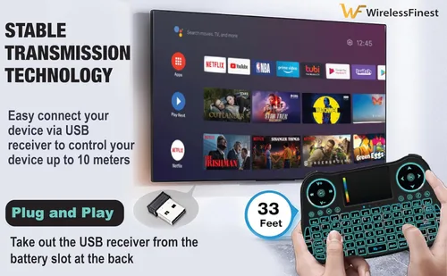 Vista 3 de Controlador Combo de Teclado Mini Inalámbrico con Mando a Distancia, Panel Táctil y Ratón con Retroiluminación RGB para Android TV Box, Smart TV