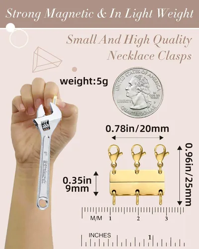 Vista 4 de OHINGLT Cierre de collar en capas magnético de oro y plata de 18 quilates separador para capas, múltiples cierres de collar y cierres para mujer