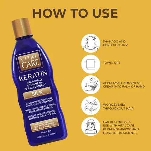 Vista 3 de Vital Care Keratin Amazing Leave-In Treatment Silk - Tratamiento suave de queratina complejo capilar que no se quita para el uso diario, hidratante