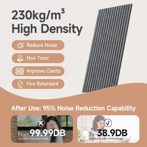 Vista 3 de Paneles Acústicos Grandes para Pared, Paneles Insonorizantes para Paredes/Fibra Engrosada Autoadhesiva Absorbente de Sonido para Cancelación
