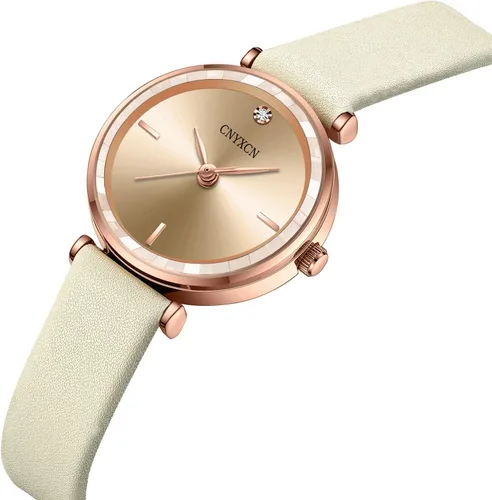 Vista 8 de Reloj de mujer con diamantes para muñeca pequeña, correa de cuero con lente de cristal para mujer, resistente al agua