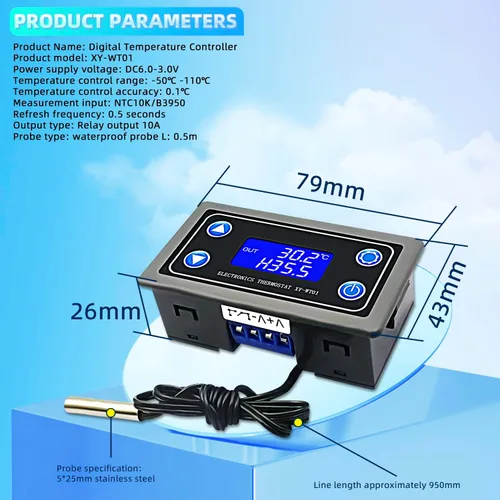 Vista 2 de Controlador electrónico de temperatura DC 12V programable -50 a 230.0 °F termostato control interruptor módulo
