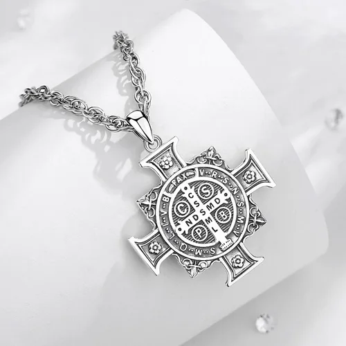 Vista 38 de Vito Collar de plata de ley 925 para mujeres y hombres, San Benito, crucifijo, Caravaca, San Cristóbal, San Judas, medalla patronal, amuleto