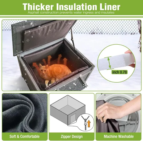 Vista 3 de GUTINNEEN Casa para gatos aislada para exteriores con triple capa - Refugio para gatos resistente a la intemperie con forro aislante, base elevada