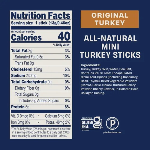 Vista 2 de Archer Mini palitos de pavo, totalmente naturales, sin gluten, 0.5 onzas, paquete de 12