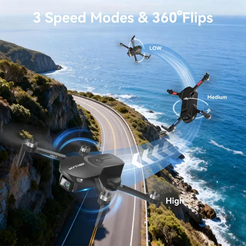 Vista 3 de Drone con cámara para adultos 4K, motor sin escobillas plegable RC Quadcopter para principiantes, 36 minutos de vuelo con 2 baterías, lente