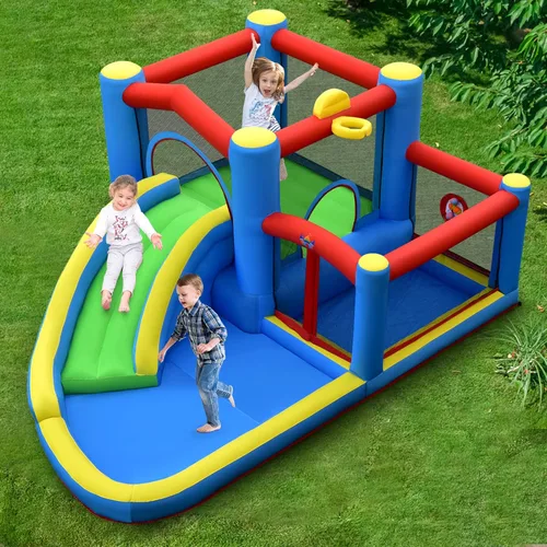 Vista 8 de BOUNTECH Tobogán acuático inflable, casa hinchable para niños de 5 a 12 años, para fiestas en interiores y exteriores, con soplador de 480 W, bolas