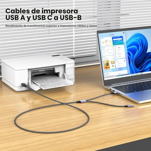 Vista 4 de MOSWAG Cable de impresora USB 2en1 de 3.28 pies/1M con cable USB C a MIDI, cable de impresora, cable USB MIDI USB C a USB B MIDI, cable, compatible